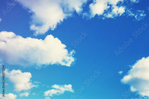 High clouds in the summer sky. Sky background. Meteorological observations of the sky.