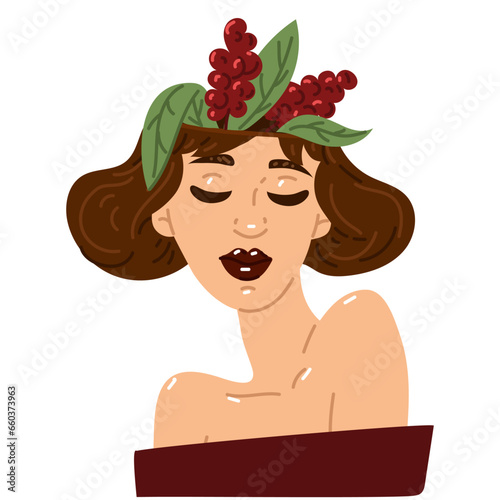 Girl takes care of herself, creates a good mood, positive thinking, thoughts. Woman grows flowering plants in her head. The concept of wellness, mental health, therapy. Thoughts are an internal state