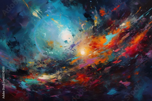 vibrant visual of artistic brush strokes depicting outer space and cosmos. Generative AI photo