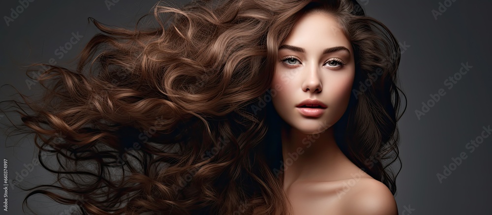 Stunning brunette with curly hair With copyspace for text Stunning brunette with curly hair With copyspace for text