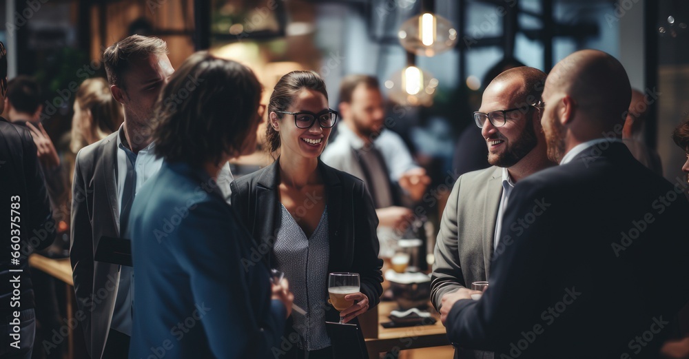 Professionals forging connections at a business networking event - obrazy, fototapety, plakaty 