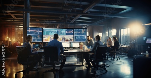 a scene where professionals are transitioning from traditional business methods to digital platforms