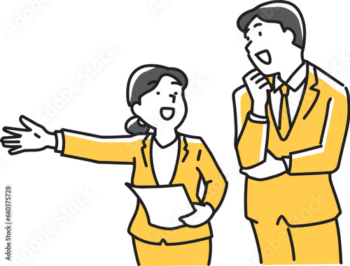 案内する女性と聞く男性