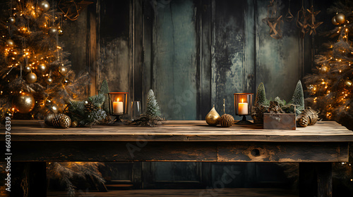 Christmas table arrangement with different decorations.