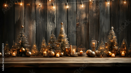 Christmas table arrangement with different decorations.