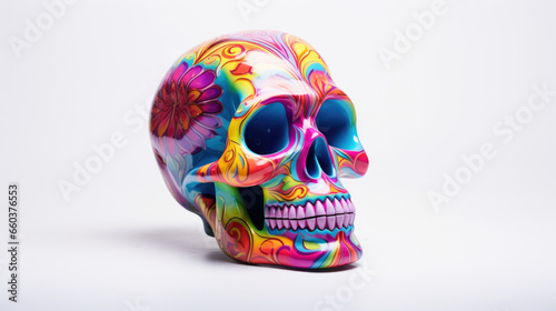 Human skull made of rainbow colors, symbol of halloween and Dia de los muertos