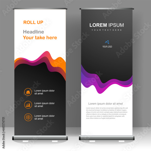 Business Roll up banner luxury vertical template design, for brochure, business, flyer, infographics. modern x-banner and flag-banner advertising. vector illustration