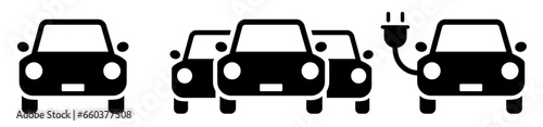 Car icon set. Electric car. Sedan car, vehicle or automobile front view. Vector illustration