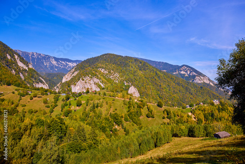 Fototapeta Naklejka Na Ścianę i Meble -  Mountain landscape from the rural areas of the Carpathian mountains in Romania.