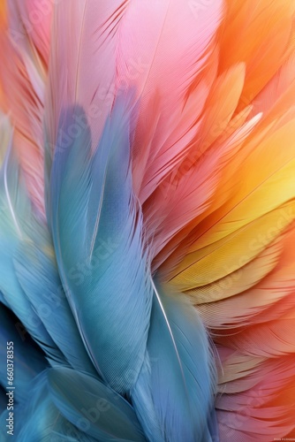 Colorful feathers background. Close-up of a bird feather.