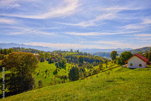 Mountain landscape from the rural areas of the Carpathian mountains in Romania.