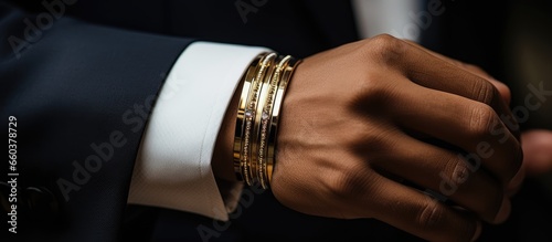 Successful businessman wearing a gold bracelet With copyspace for text photo