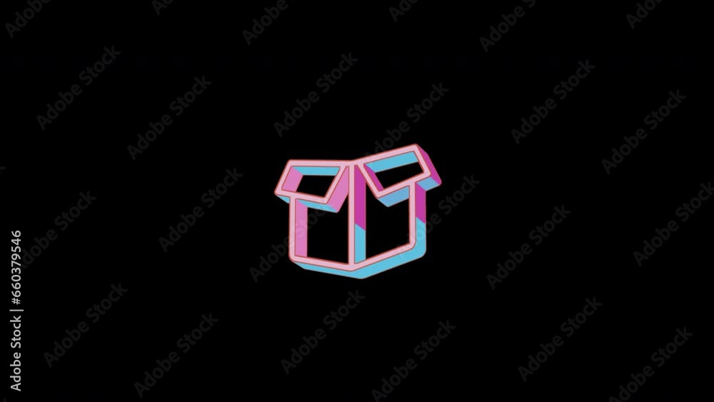 Bright box open icon is jumping merrily. Retro style. Alpha channel black. Looped from frame 120 to 240, Alpha BW at the end Bright box open icon is jumping merrily. Retro style. Alpha channel black. Looped from frame 120 to 240, Alpha BW at the end