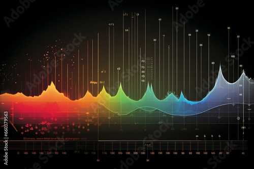 Illustration of electromagnetic spectrum with chart depicting frequency and wave representations. Generative AI photo