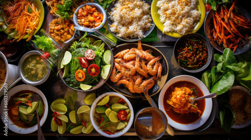 Top view of a Thai street food on table