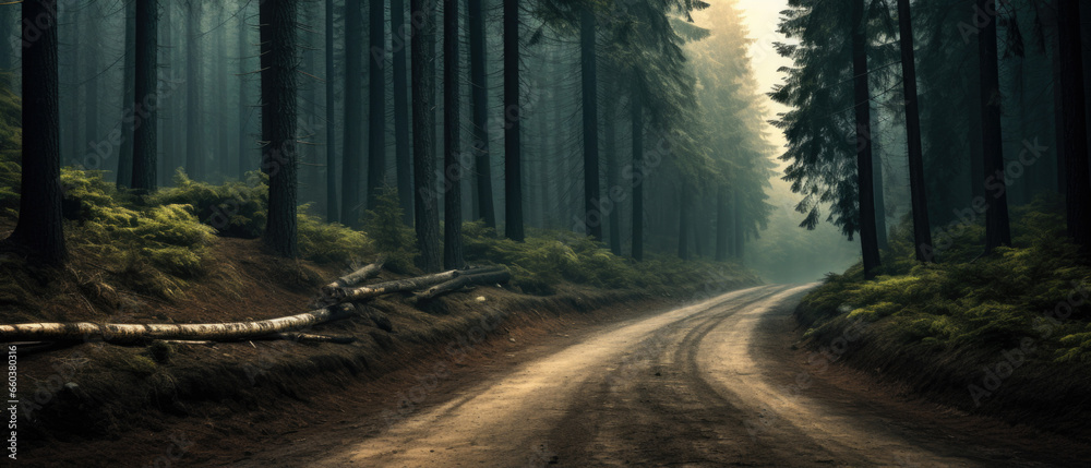 Fototapeta premium A winding dirt forest road.