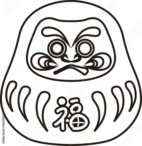 Daruma, line drawing white paint