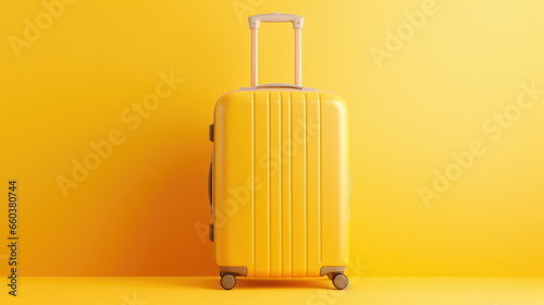 Yellow travel suitcase on a yellow background.