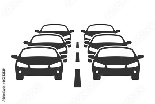 Heavy car traffic graphic icon. Traffic jams symbol. Sign isolated on white background. Vector illustration