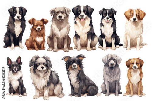 set dogs of different breeds in watercolor style