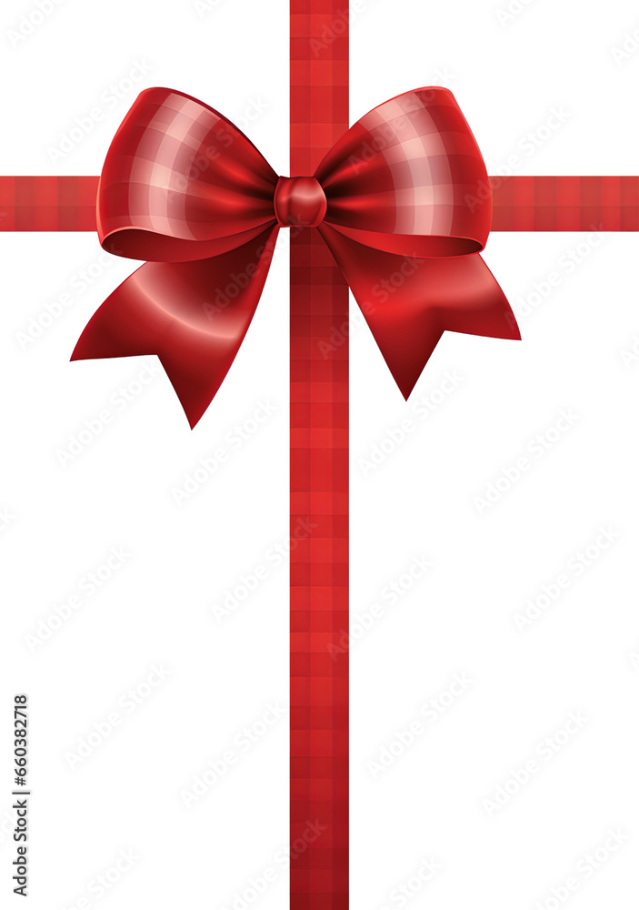 Cutout PNG of a realistic gift wrapping design featuring a gleaming red bow and ribbons, isolated on a transparent background. Cutout PNG of a realistic gift wrapping design featuring a gleaming red bow and ribbons, isolated on a transparent background.