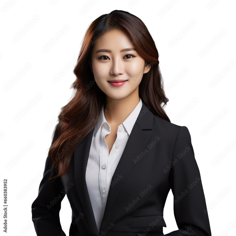 Attractive businesswoman smiling looking at camera transparent background Attractive businesswoman smiling looking at camera transparent background
