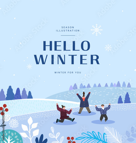 Winter emotional illustration. Web Banner. Pop-up