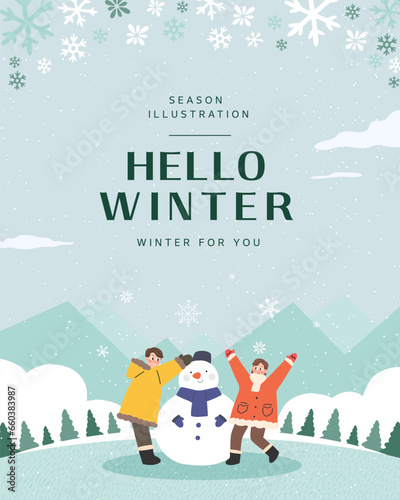 Winter emotional illustration. Web Banner. Pop-up