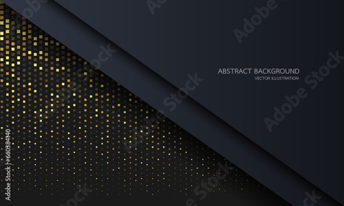 Abstract gold squares glitter light curve line dynamic geometric with blank space design modern luxury futuristic technology background vector