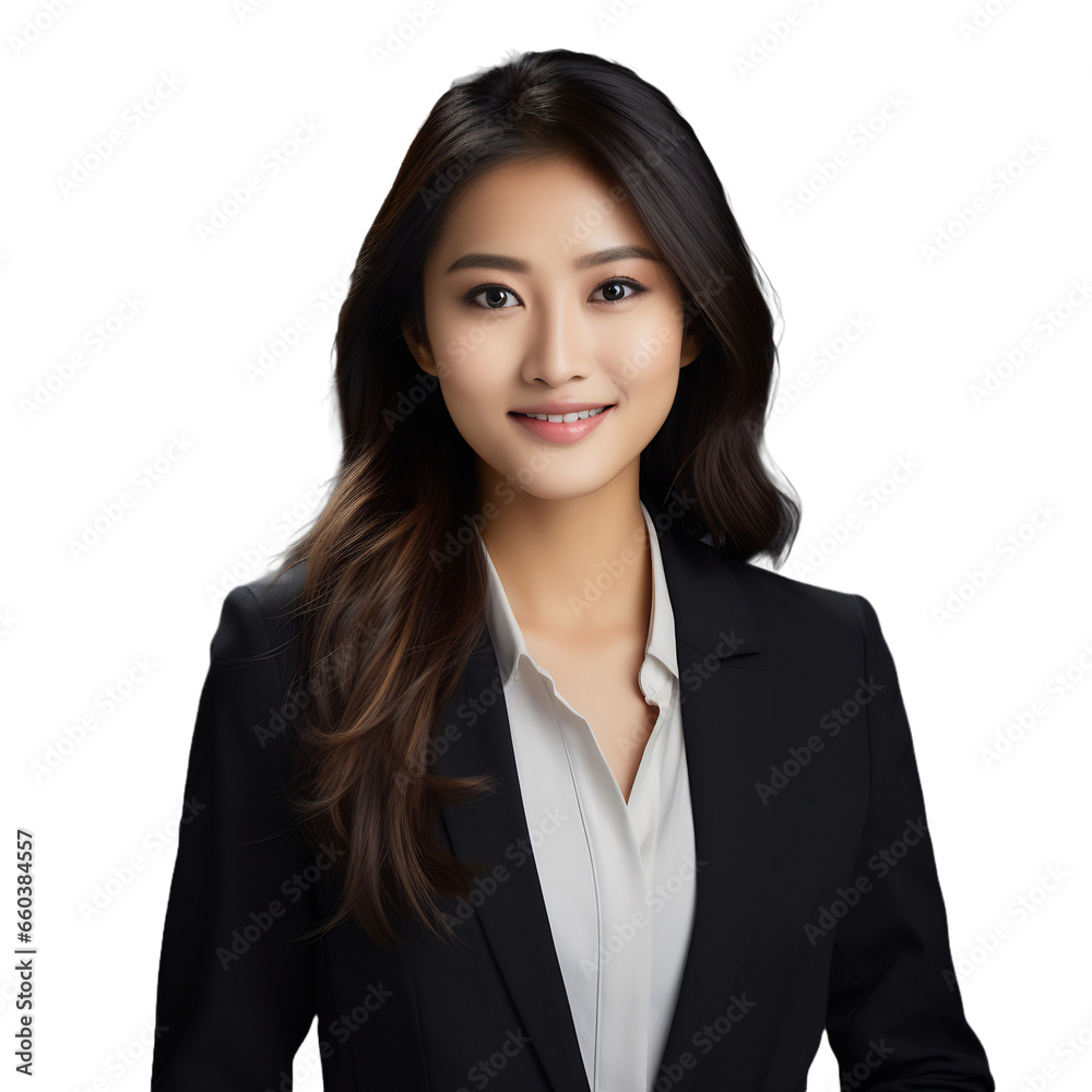 Attractive businesswoman smiling looking at camera transparent background