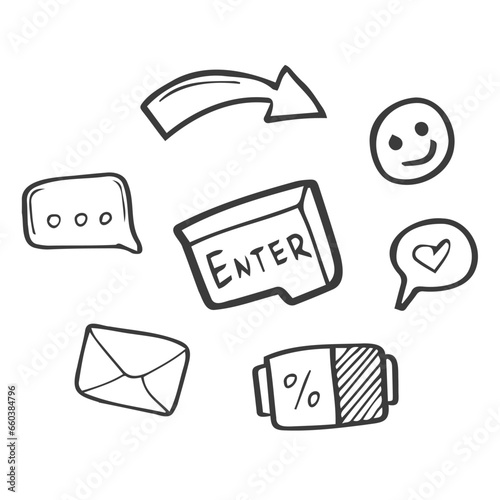 Vector hand drawn doodle style elements isolated on transparent background. Social media elements