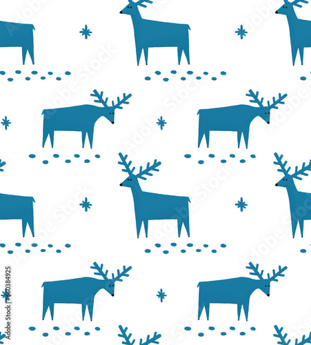 Cute blue reindeer seamless...