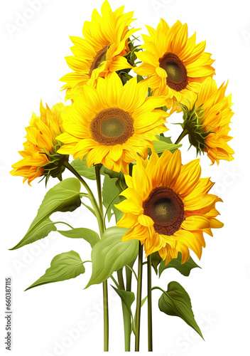 Bouquet of Sunflowers isolated on transparent background cutout PNG