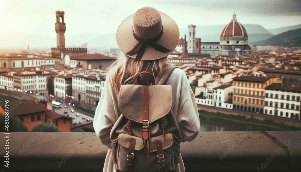 Wanderlust in Florence: Tourist Woman Admiring Landmarks