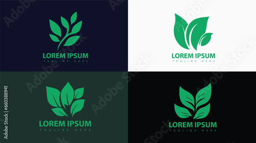 Green leaf logo set nature element vector icon.