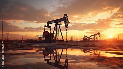 oil pump in sunset photo