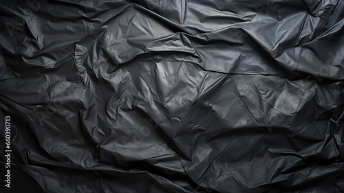 Black crumpled paper texture. Blank dark background with creases. Generative AI