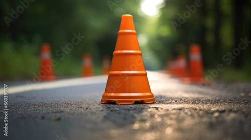 Close-up of traffic cones on road