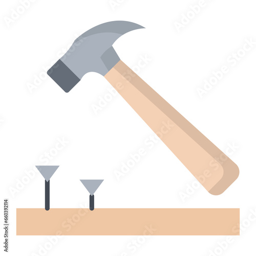 Hammer And Nall Flat Icon photo