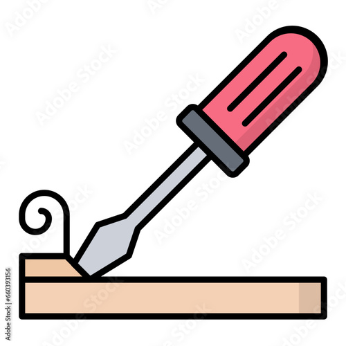 Wood Chisel Colored Outline Icon