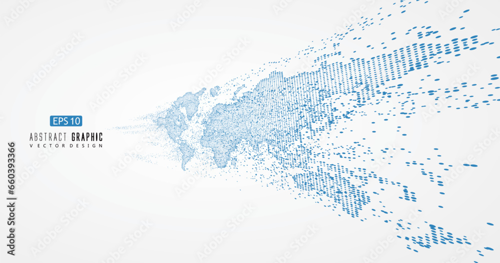 Naklejka premium World map in motion consisting of countless dots, vector illustration.