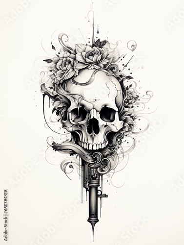 Wallpaper Mural Skeleton Death Halloween Holiday Roses Flowers Tattoo Print Stamp Torontodigital.ca