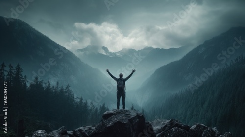 A single person standing at the top of a mountain © Davidoff