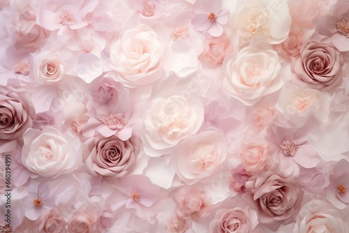 pastel luxury flower backdrop with delicate pink petals and dreamy rose texture. Generative AI