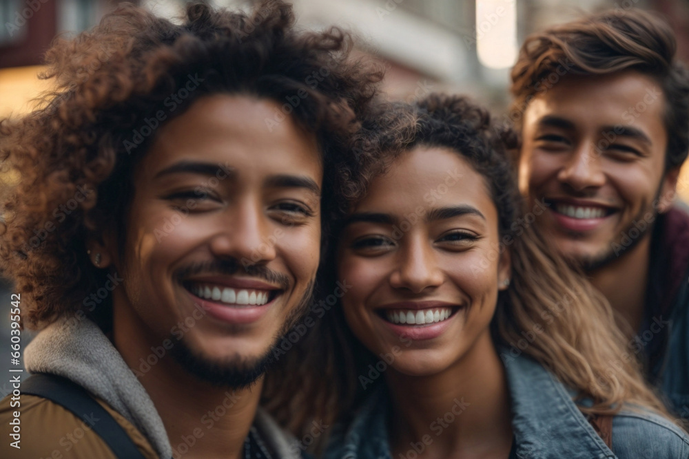 Fototapeta premium Friends smiling in the street