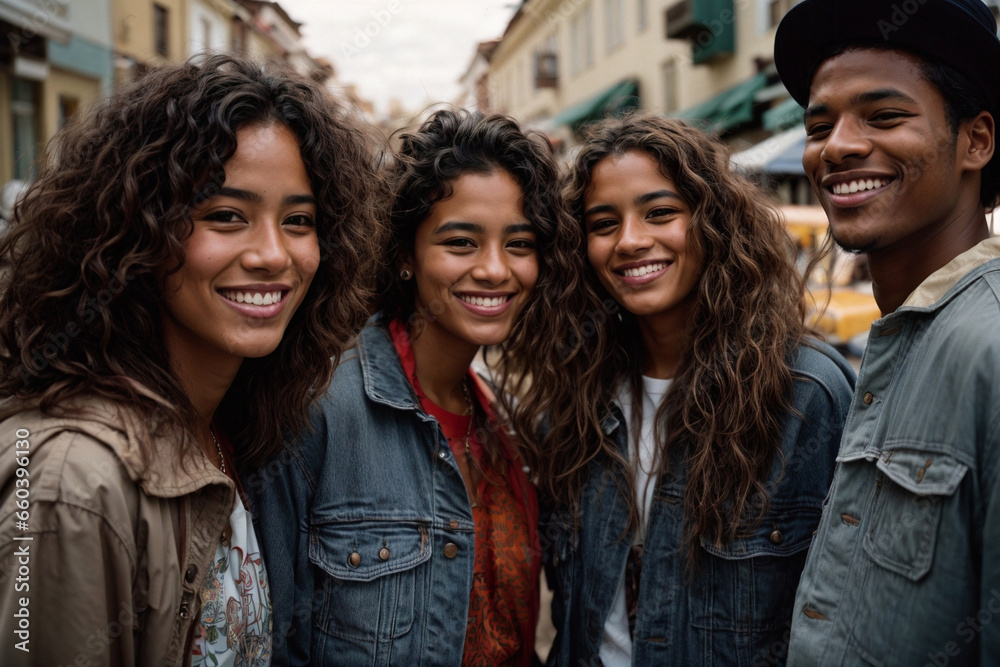 group of friends in the street