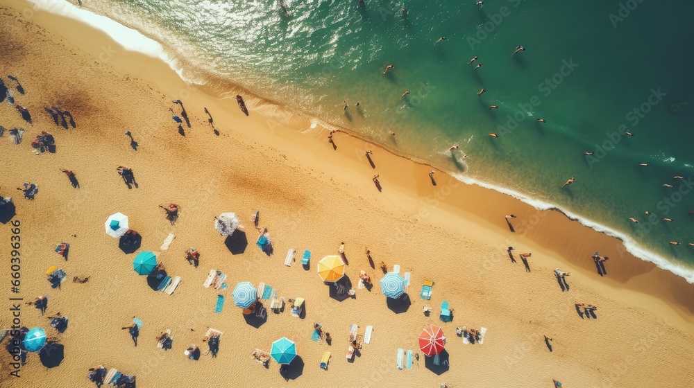 The beach is full of visitors, AI generated Image The beach is full of visitors, AI generated Image