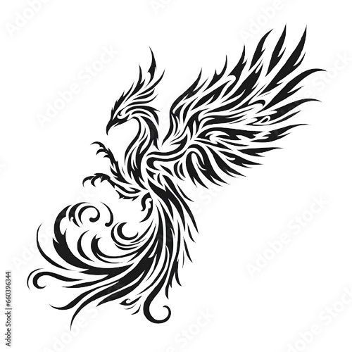 Phoenix Tattoo, Black and white phoenix tattoo illustration, Transparent PNG