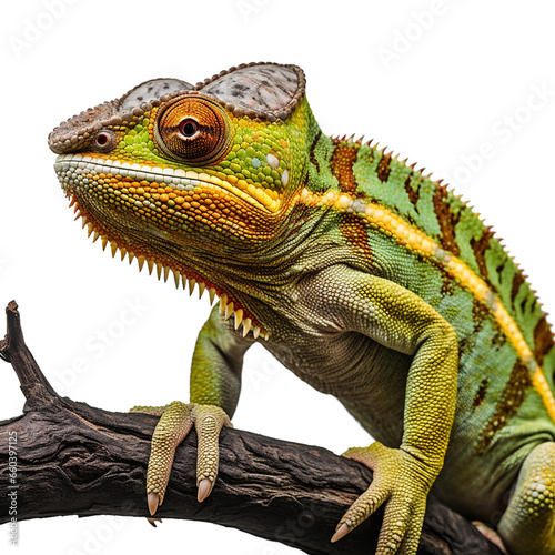 Colorful chameleon lizard isolated on white