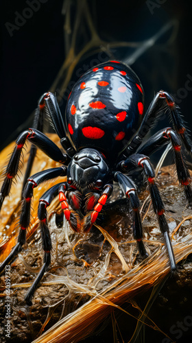 Red and black spider sitting on top of leaf.